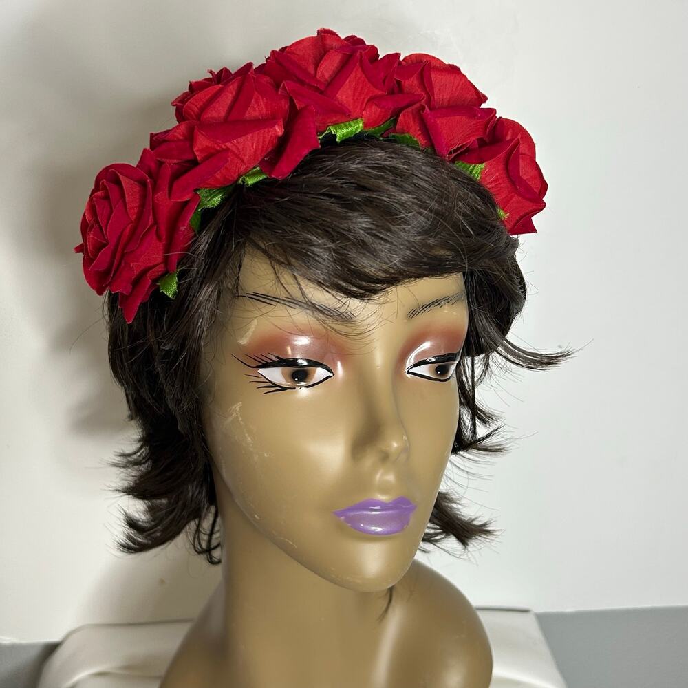 Red Rose Flower Crown Headband Gothic Romantic Festival Costume Hair Accessory
